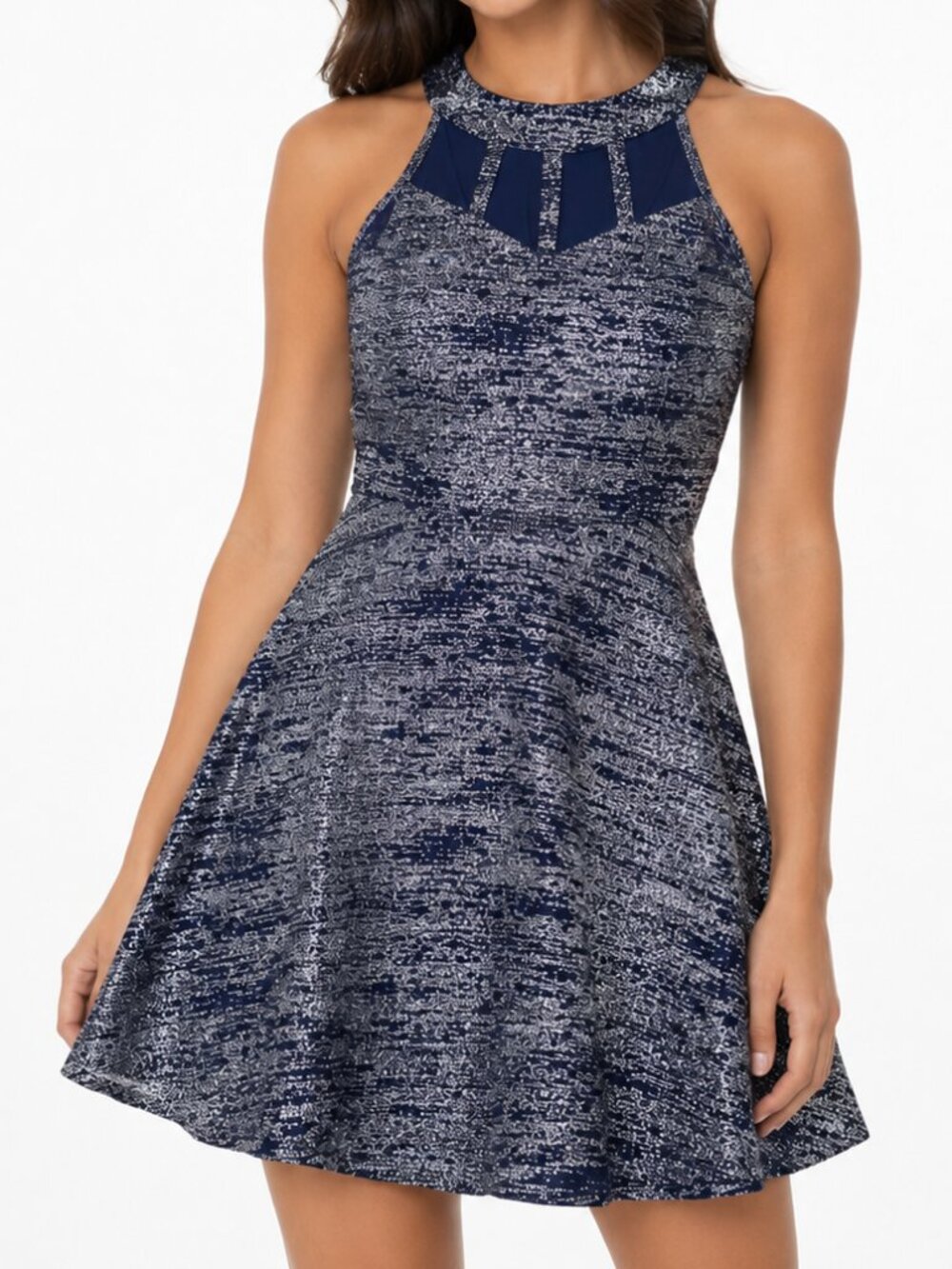 Love Nickie Lew Metallic Party Dress Girls 12 Navy Silver Mesh Yoke